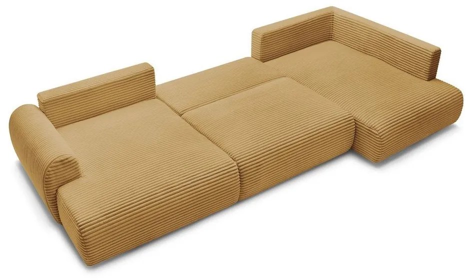 Divano angolare color senape allungabile (con penisola a sinistra/a forma di "U") con rivestimento in velluto a coste Lucien – Bobochic Paris