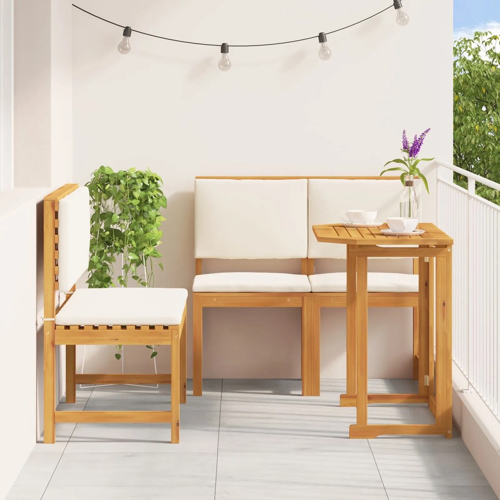 Set da pranzo da giardino 4 pezzi in legno massello di acacia