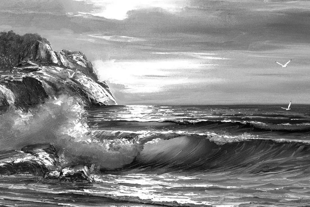 Stampa su tela – Mattina sul mare in bianco e nero