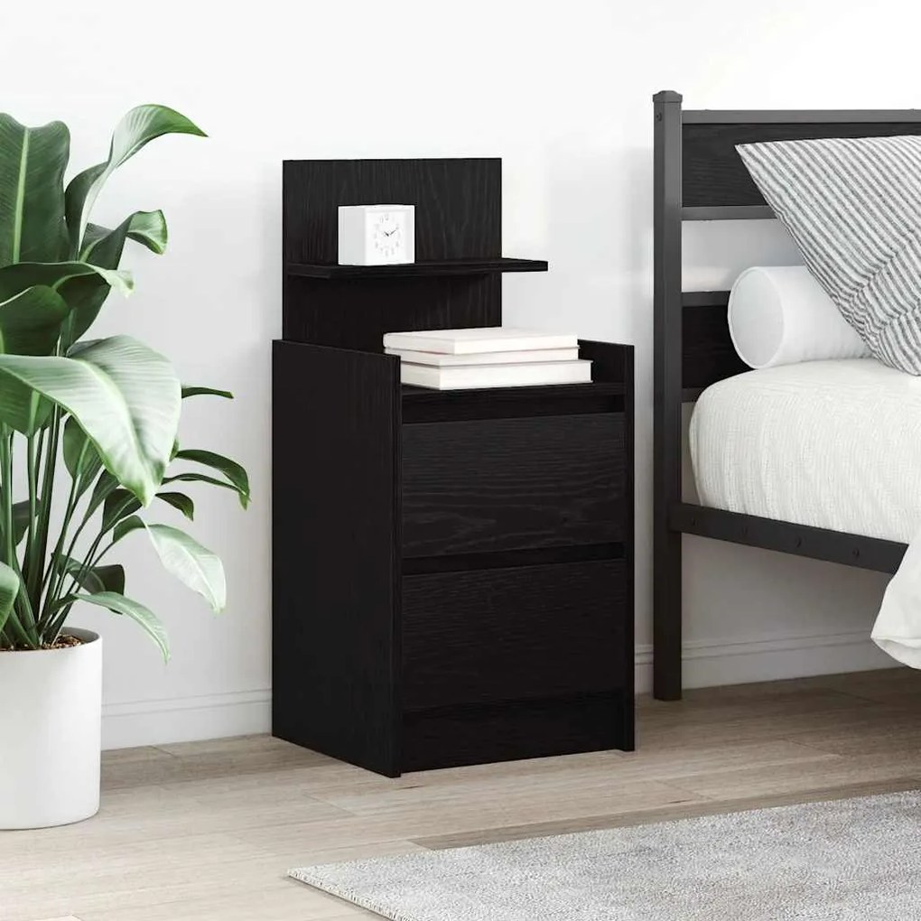 Comodini Con 2 Cassetti 2 Pz Rovere Nero 38x34x80 Cm /