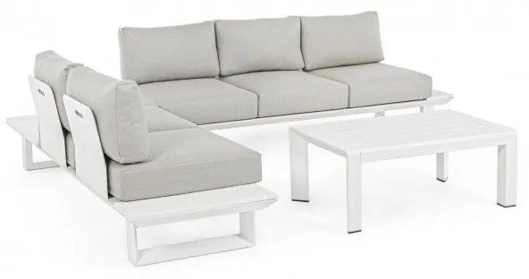 Set da giardino Salotto angolare con cuscini bianco Konnor