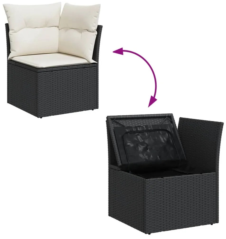 Set divani da giardino 11 pz con cuscini in polyrattan nero