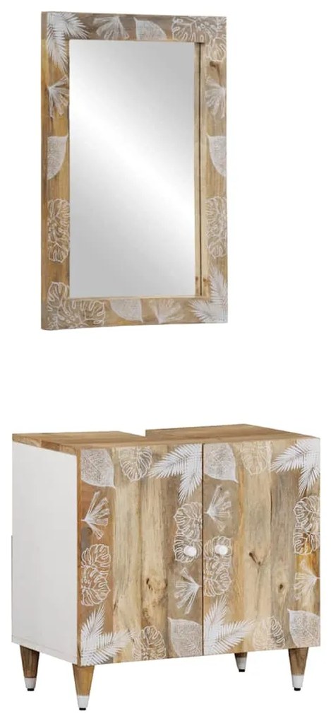 Set Mobili Da Bagno 2pz İn Legno Massello Di Mango /