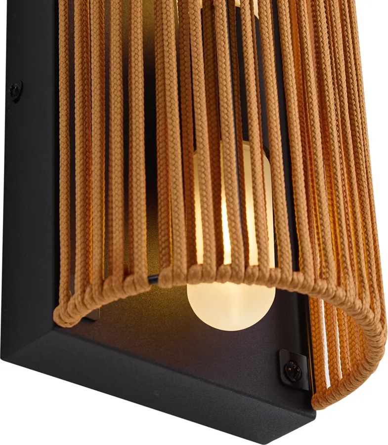 Lampada da parete Japandi arancione con nero e corda IP44 - Jayla