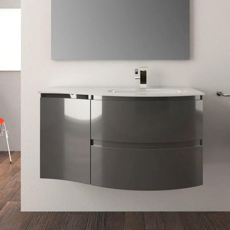 Mobile bagno con lavabo L 104 x H 55 x P 52 cm antracite 2 cassetti per vasca a destra Vague