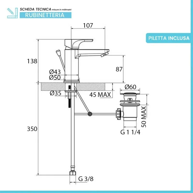 Set miscelatore lavabo bidet e doccia esterno cromo lucido con piletta - Zyra
