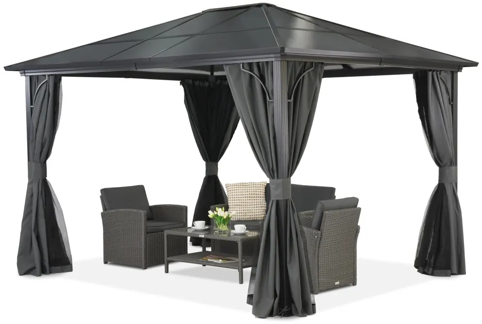 Gazebo moderno da giardino Santiago 4x4 m con zanzariera Garden Point antracite