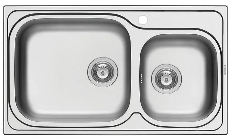 Lavello integrato 2 vasche DELINIA Amaltia asimmetrico inox L 50 x L 86 cm argento