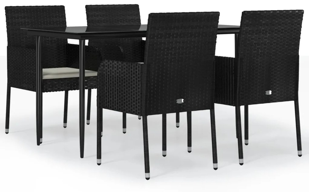 Set da pranzo da giardino 5 pz nero con cuscini in polyrattan
