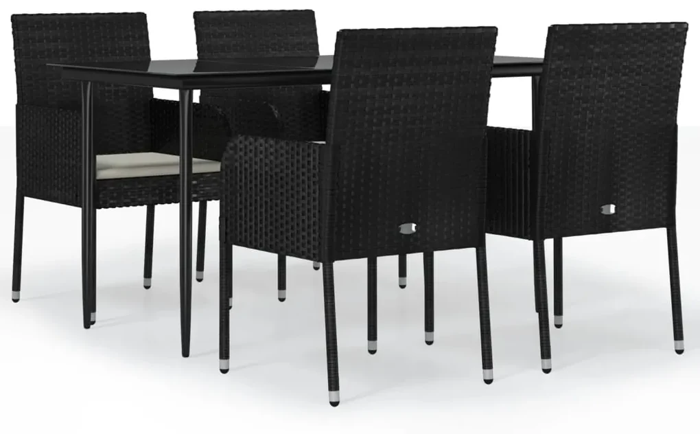 Set da pranzo da giardino 5 pz nero con cuscini in polyrattan