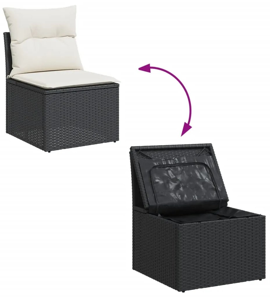 Set Divani da Giardino 13pz con Cuscini Nero in Polyrattan