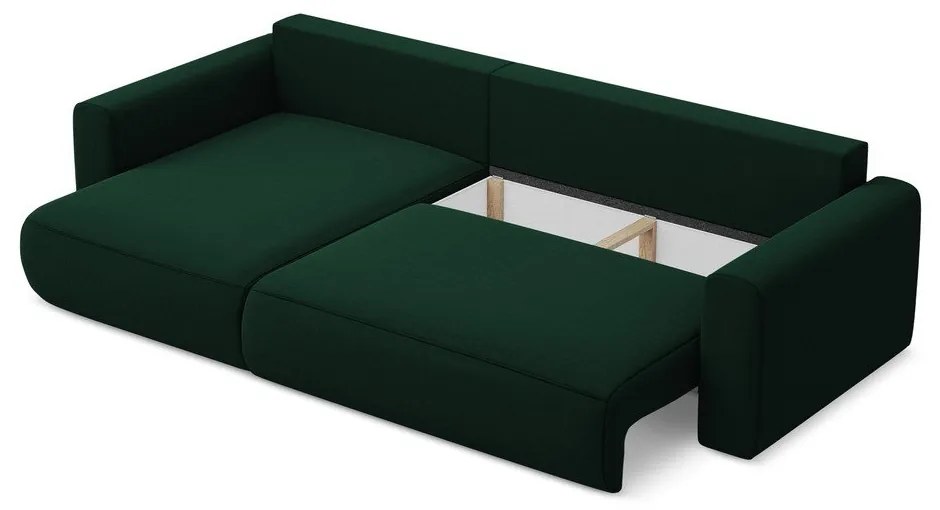 Divano angolare verde allungabile/con contenitore (con penisola a sinistra/con chaise lounge) con rivestimento in velluto Kapua – Makamii