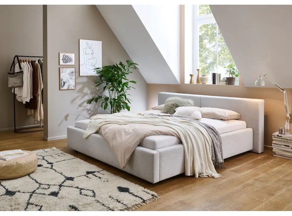 Letto matrimoniale imbottito grigio chiaro rete non inclusa 180x200 cm Cube – Meise Möbel