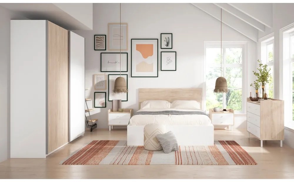 Letto matrimoniale in rovere bianco/naturale con contenitore 140x190 cm Sahara - Marckeric