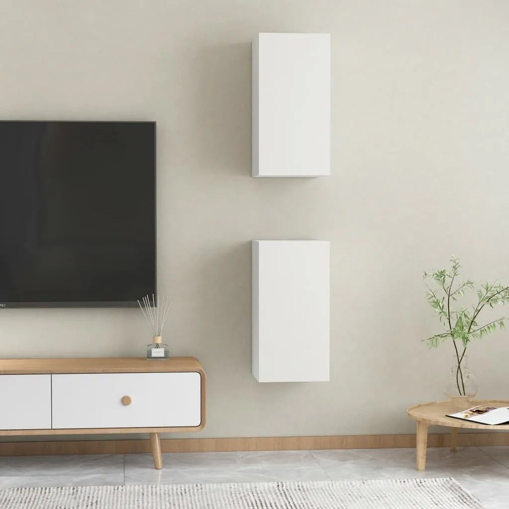 Mobili TV Bianchi 2 pz 30,5x30x60 cm in Legno Multistrato