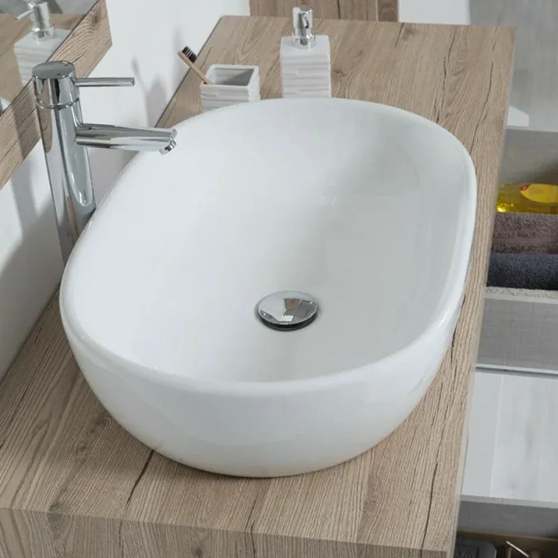 Lavabo da appoggio ovale in ceramica 61,5 x 42,5 cm bianco lucido