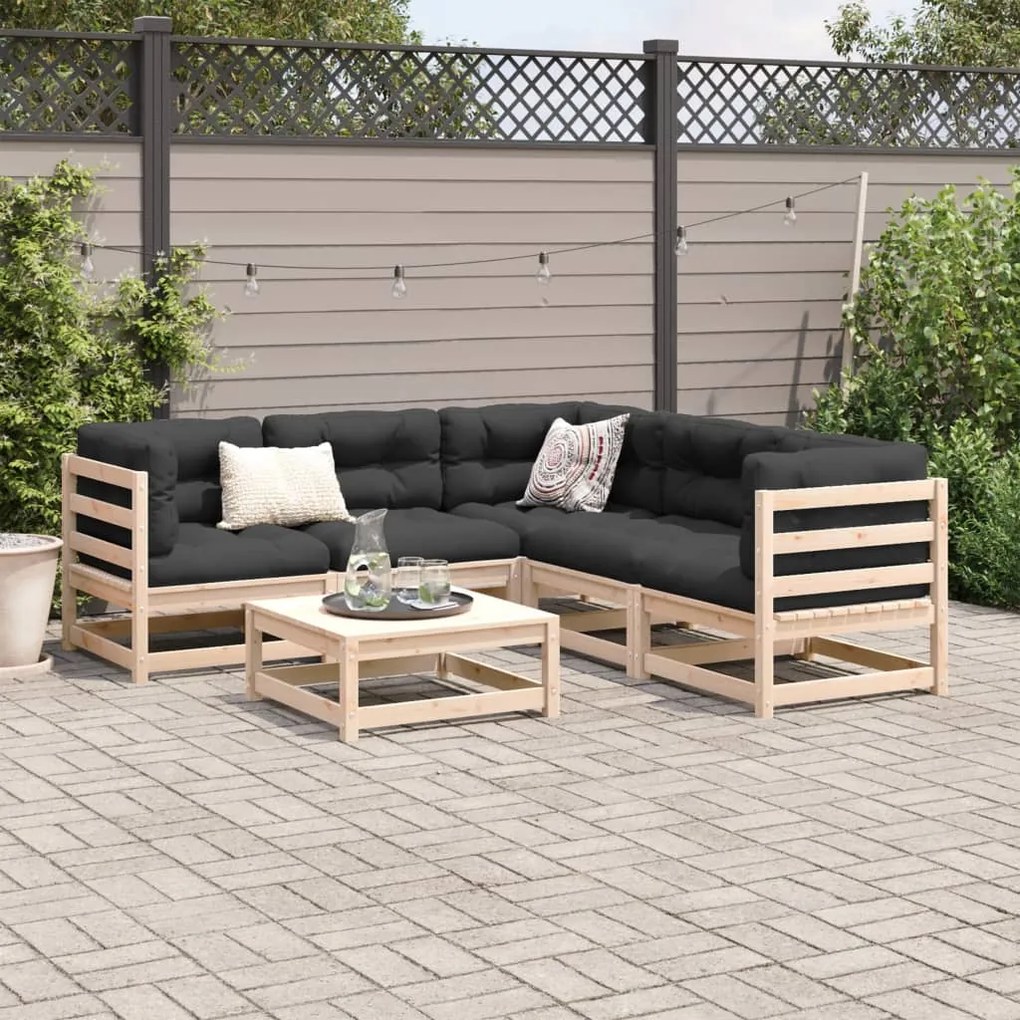 Set divani giardino 6 pz con cuscini in legno massello di pino