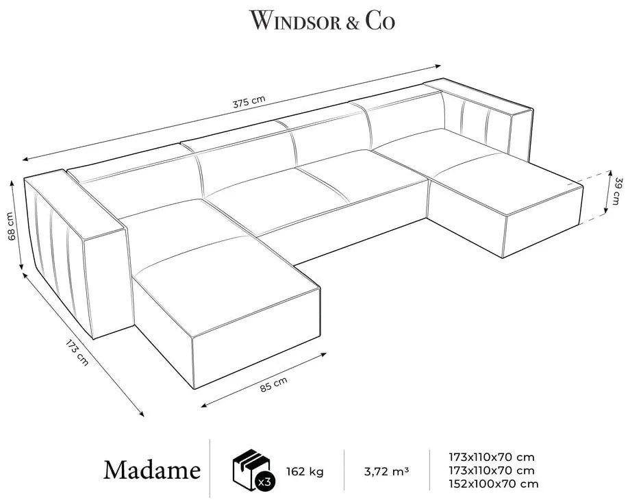 Divano angolare in pelle marrone scuro (a U) Madame - Windsor & Co Sofas