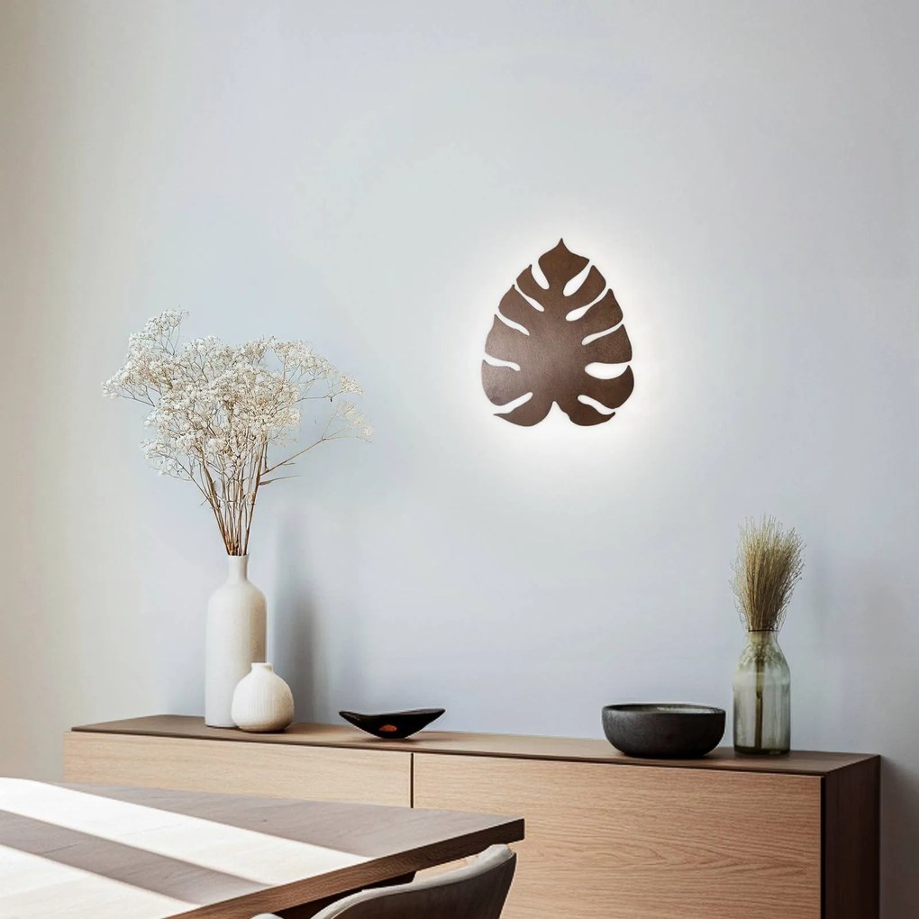 Envostar applique Folah, a forma di foglia, noce, 40 x 35 cm