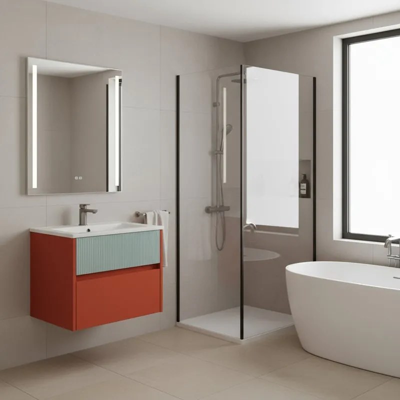 Mobile da bagno sospeso sotto lavabo Niwa 2 cassetti L 59.5 x H 50 x P 45.5 cm paprika e verde timo cannettato