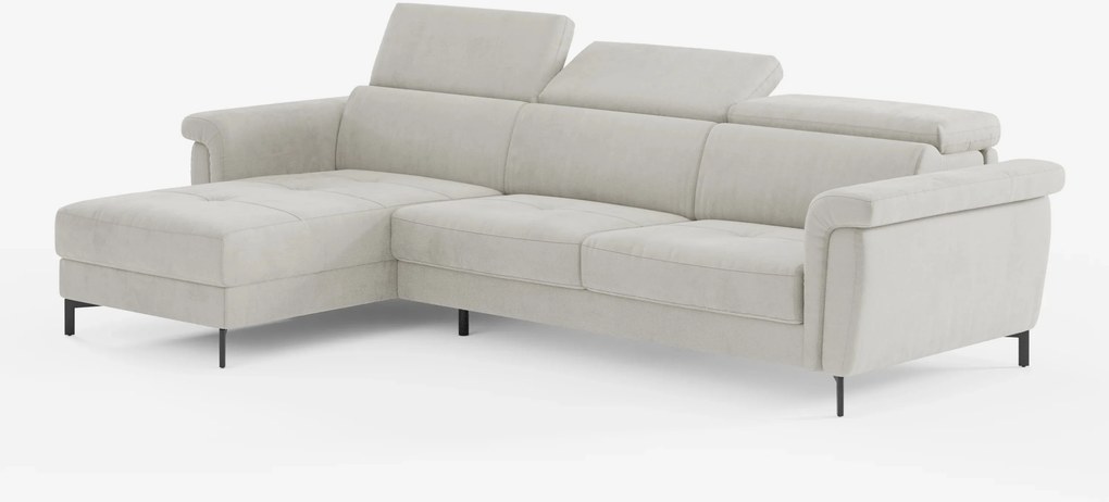 Capri Divano letto angolare con penisola contenitore e poggiatesta reclinabili - elegante tessuto smacchiabile T30