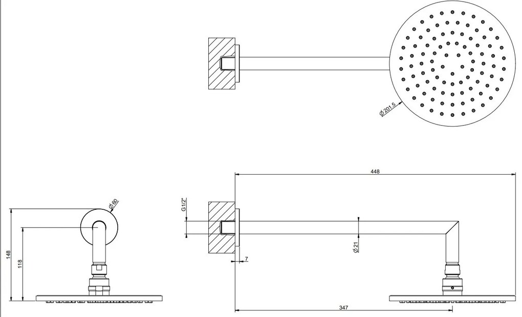 Soffione doccia 20 cm tondo Anticalcare orientabile con braccio a parete cromo Emporio shower 47284 Gessi