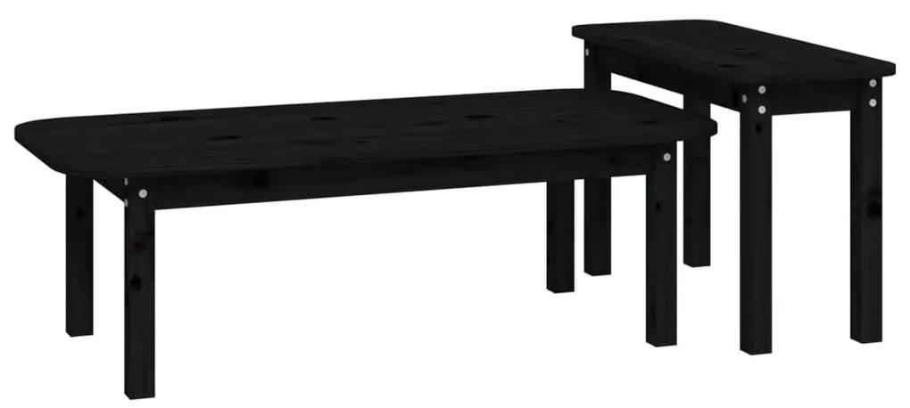 Set tavolini da salotto 2 pz nero in legno massello di pino