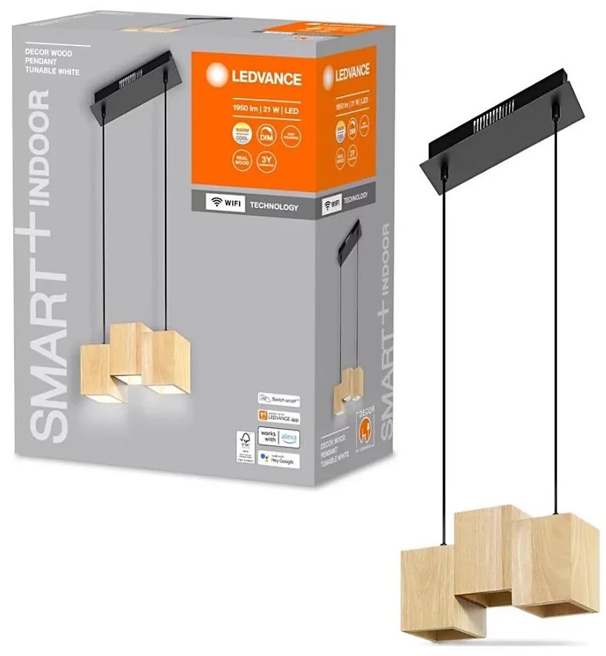 Ledvance - Lampadario LED dimmerabile su filo DECOR WOOD 3xLED/7W/230V Wi-Fi