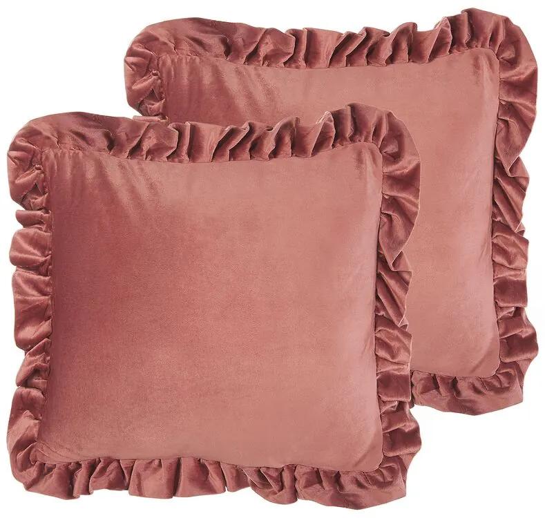 Set di 2 cuscini decorativi rosa con volant 42 x 42 cm KALANCHOE Beliani