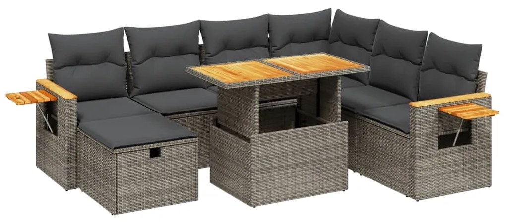 Set divano da giardino 8 pz con cuscini grigio in polyrattan