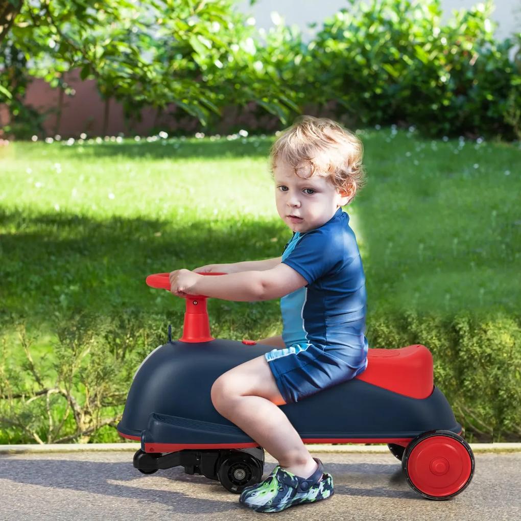 Costway Macchina cavalcabile elettrica 2 in 1, Auto da drift per bambini 3 anni con musica e pedale ruote luminose Blu