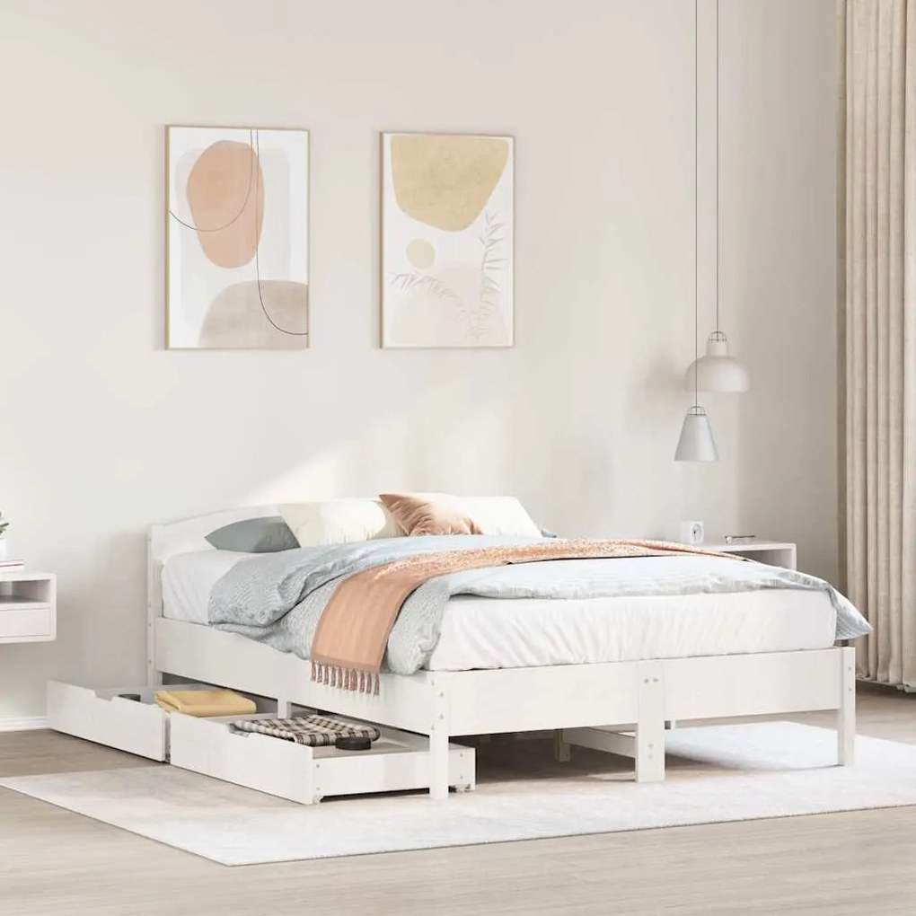 Letto Senza Materasso Bianco 160x200 Cm Legno Massello Di Pino /