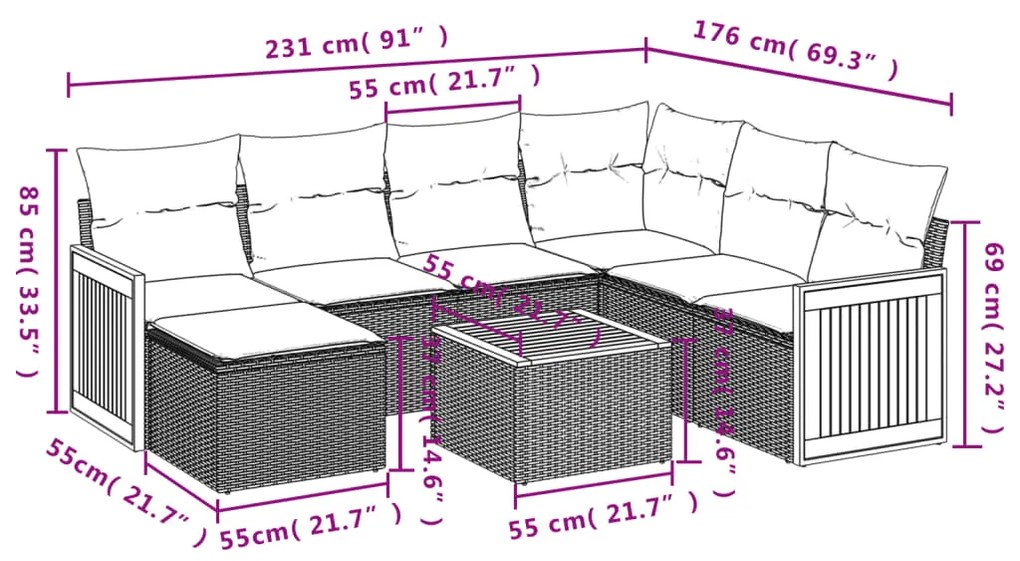 Set Divano da Giardino 8 pz con Cuscini Grigio in Polyrattan