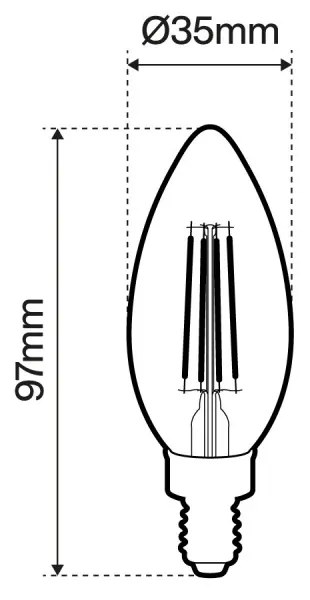 Lampada LED E14 6W a Filamento 150lm/W, No Flickering - C35 Colore  Bianco Caldo 2.700K