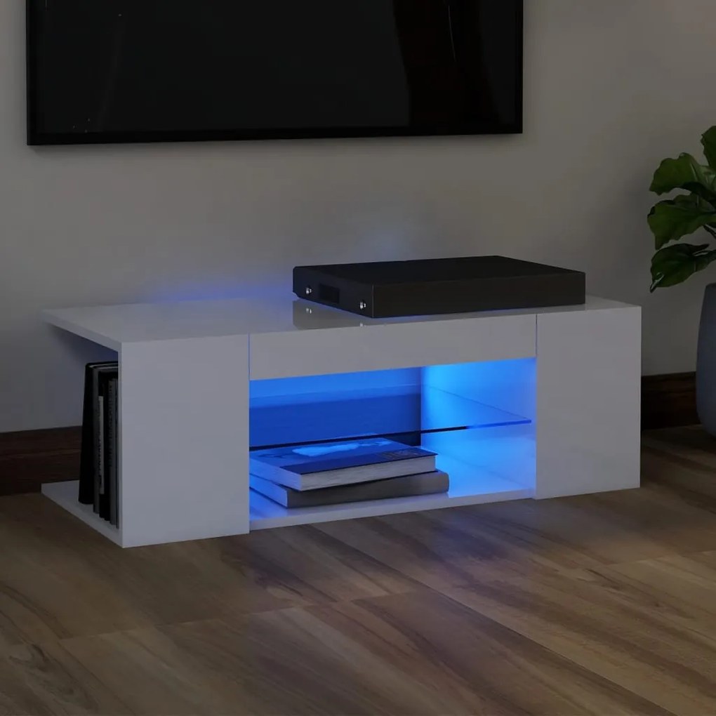 Mobile Porta Tv Con Luci Led Bianco Lucido 90x39x30 Cm /