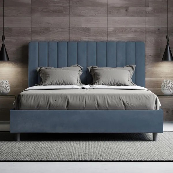 Letto contenitore da 160x200 in microfibra blu Agueda