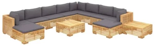 Set Divani da Giardino 12 pz con Cuscini Legno Massello di Teak