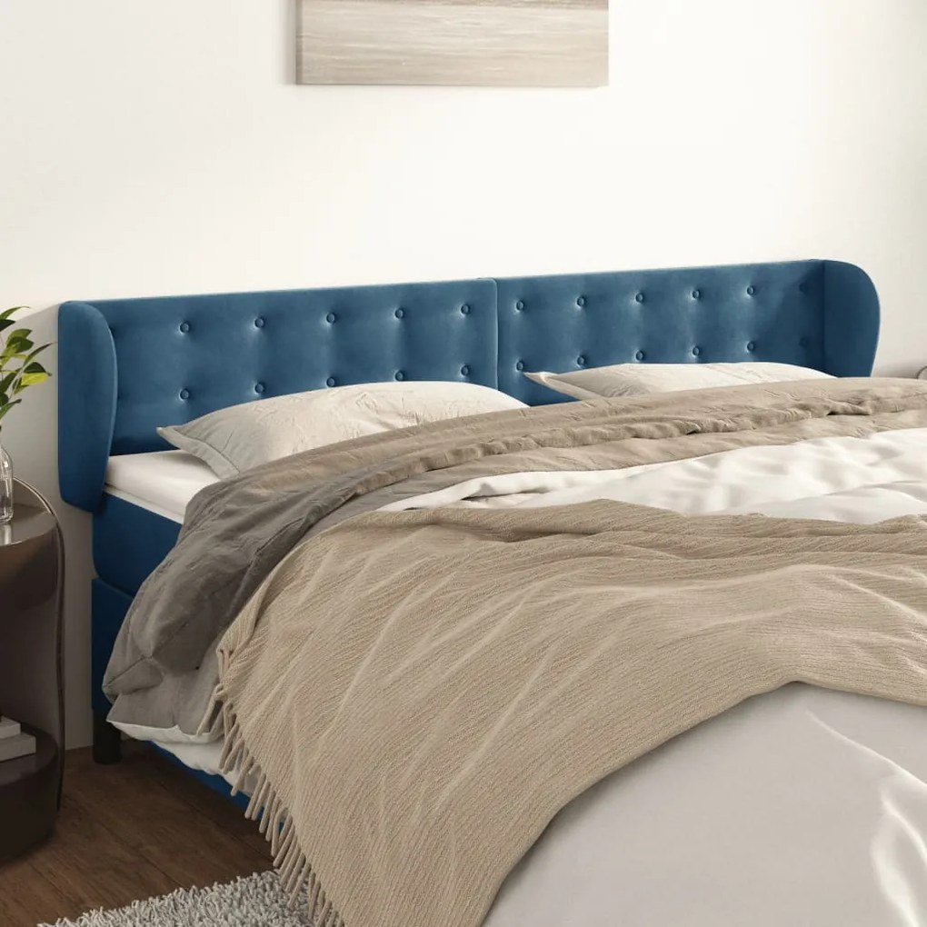 Testiera Ad Orecchio Blu Scuro 163x23x78/88 Cm İn Velluto /