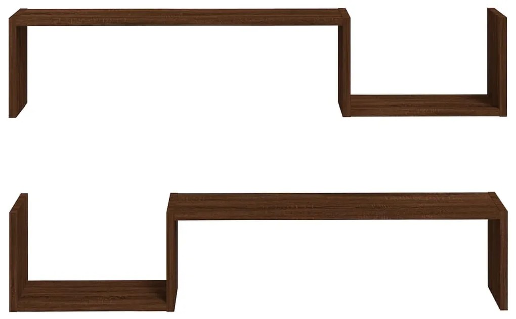 Mensole a muro 2 pz rovere marrone 100x15x20 cm in multistrato