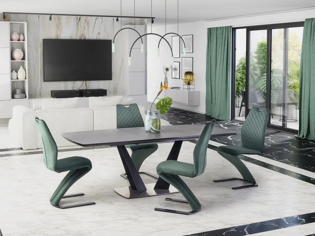 Set di tavoli allungabili Fangor L160-220 cm + 4 sedie K442 verde velluto