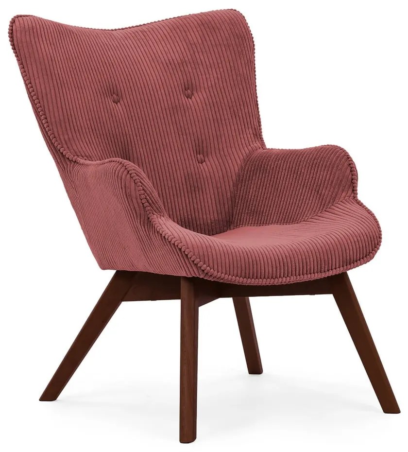 Poltrona con poggiapiedi rossa con rivestimento in velluto a coste Niko – Ropez