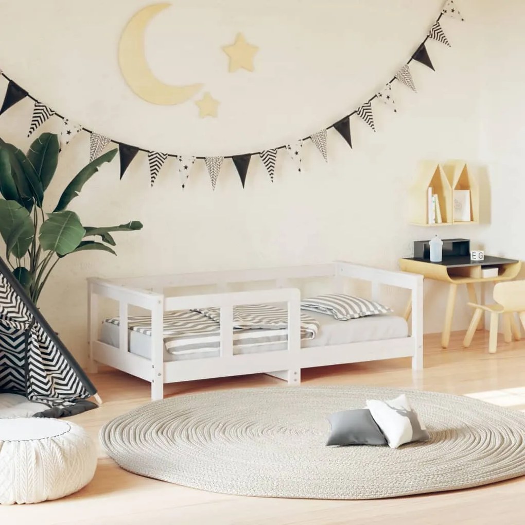 Giroletto Per Bambini Bianco 70x140cm İn Legno Massello Di Pino /