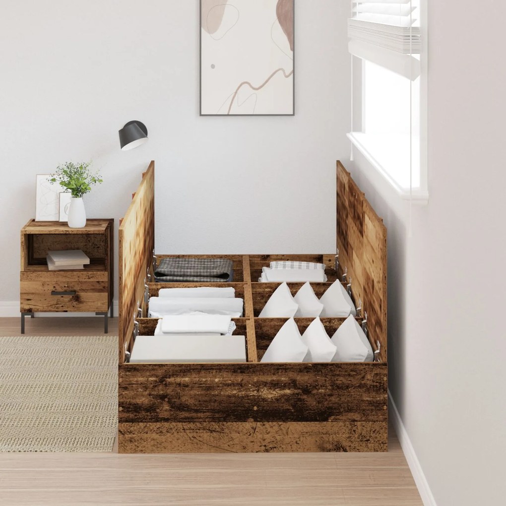 Struttura letto con contenitore in legno invecchiato 80x200 cm
