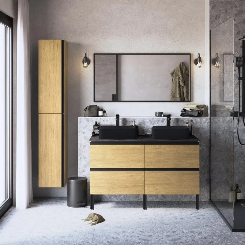 Mobile bagno sospeso con lavabo, top incluso L 60 x H 58 x P 48.1 cm rovere liscio 4 cassetti per vasca centrale Studio