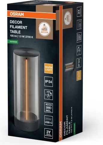 Osram - Lampada da tavolo per esterni ENDURA STYLE LED con dimmer a sfioramento, 1,5W/5V, 2500 mAh, IP54, antracite
