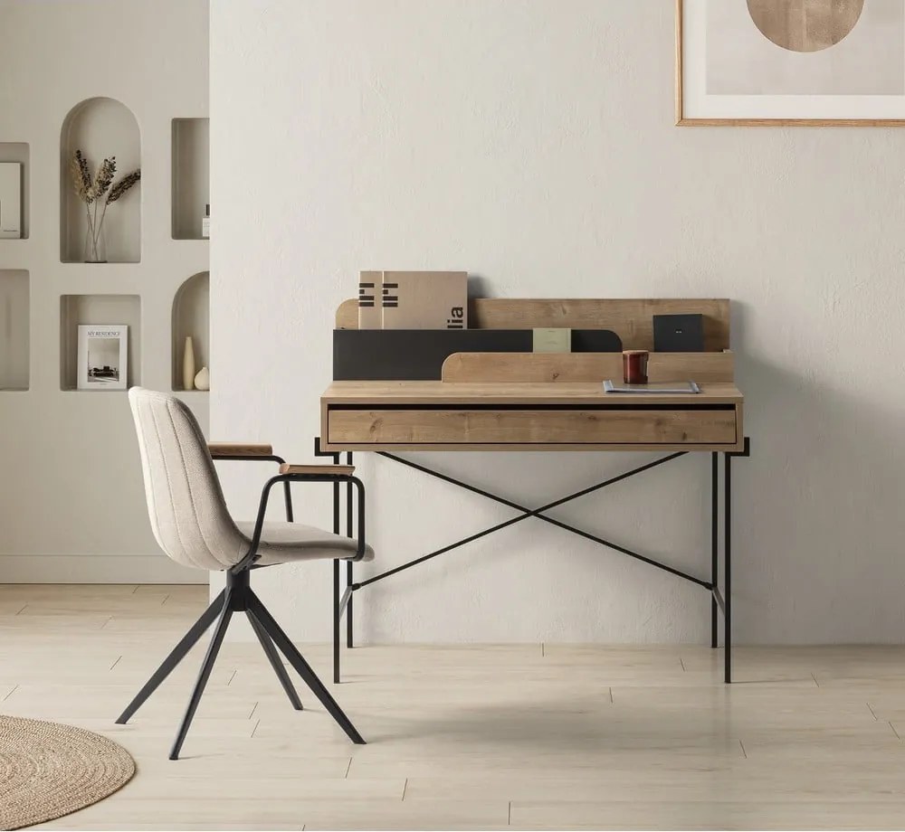 Scrivania in stile segreteria in rovere massiccio 60x113 cm Lila – Marckeric