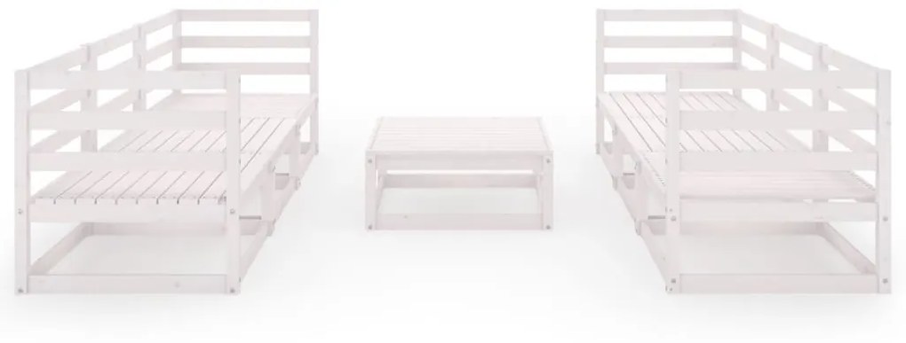 Set Divani da Giardino 7 pz Bianco in Legno Massello di Pino