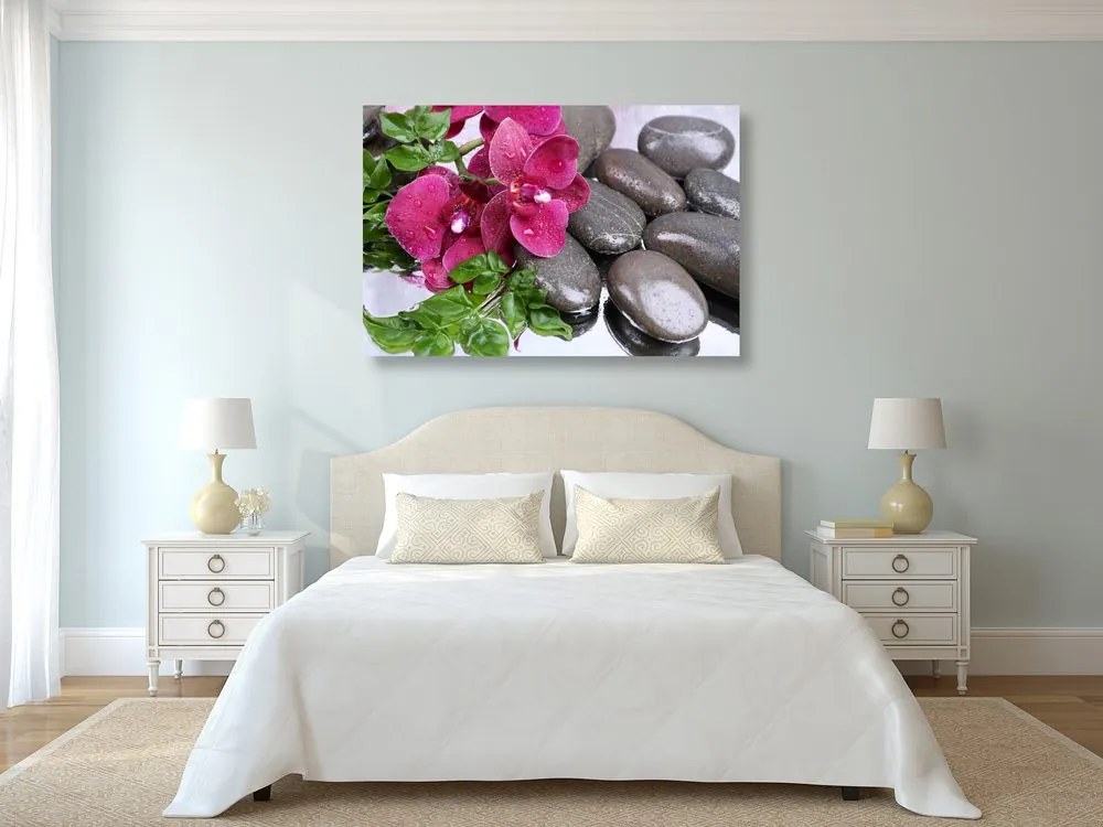 Quadro su tela – Orchidea fiorita e pietre per il benessere