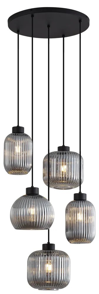 Lampada a sospensione di design nera con vetro fumé 5 luci - Ana