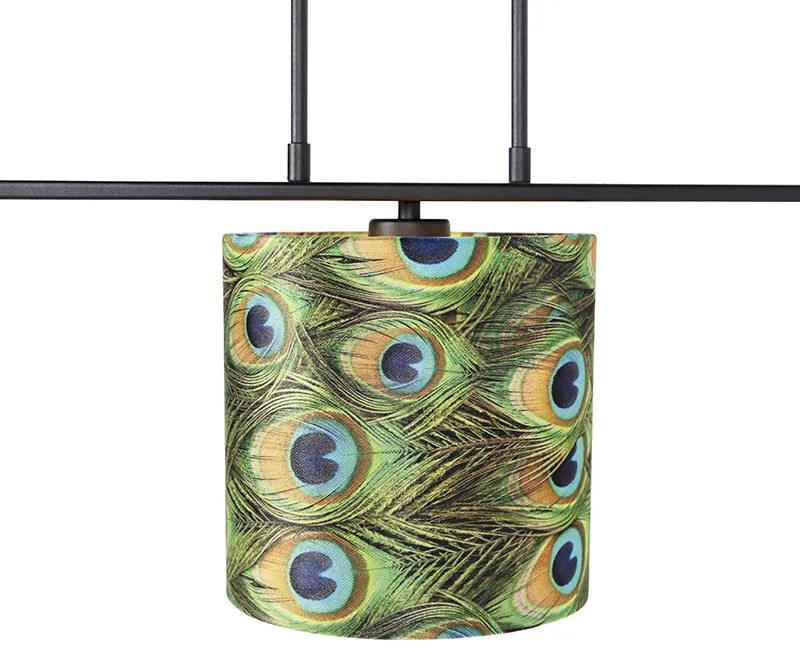 Lampada a sospensione con paralumi in velluto pavone con oro 20 cm - Combi 3 Deluxe